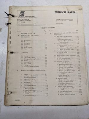 Big Joe Operation Maintenance Repair Parts List Service Manual Ssc 874 Series