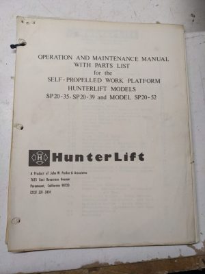 Hunterlift Operation Maintenance Manual Parts List Sp20-35 Sp20-39 Sp20-52