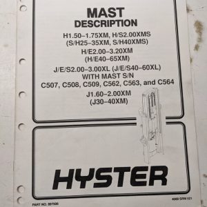 Hyster Service Manual Fork Lift Repair Mast Description 897506 4000 Srm 521 1994