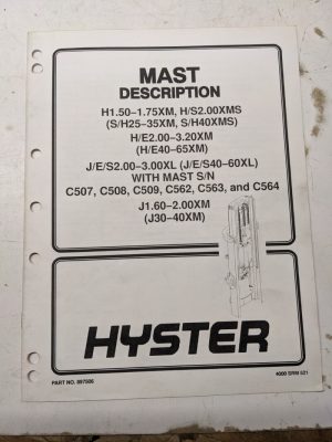 Hyster Service Manual Fork Lift Repair Mast Description 897506 4000 Srm 521 1994