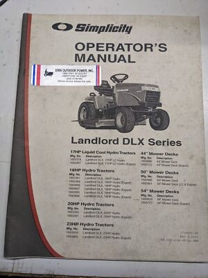 Simplicity Landlord Dlx Series 1719693-08 2001 17 18 20 23 Hp Operators Manual