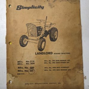 Simplicity Landlord Tractor 314 308 350 351 Operation Parts List Manual Book