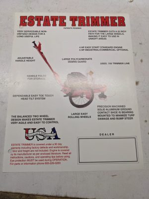 Estate Trimmer Turf Care Implement Sales Brochure Dealer Single Page Pamphlet