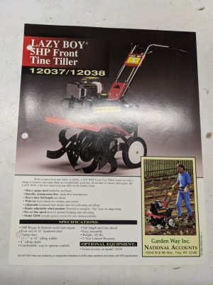 Lazy Boy 5Hp Front Tine Tiller 12037 12038 Single Page Sales Brochure