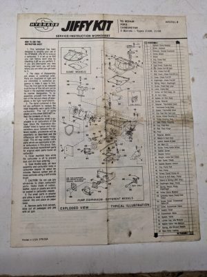 Jiffy Kit Service Instruction Carburetor Part View Ford 2100 2150