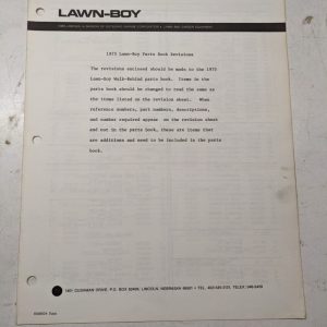 Lawn Boy Parts Book Revisions To 1975 Walk Behind Parts Book Supplement Manual
