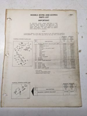 Lawn Boy Parts List For 8229A 8229Ea Mid Year 1971 Single Page Manual Insert