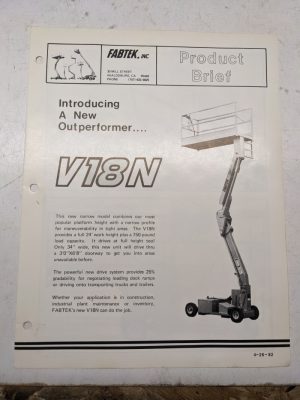 Fabtek Product Brief Sales Brochure V18N Aerial Platform 1982 Features Specs
