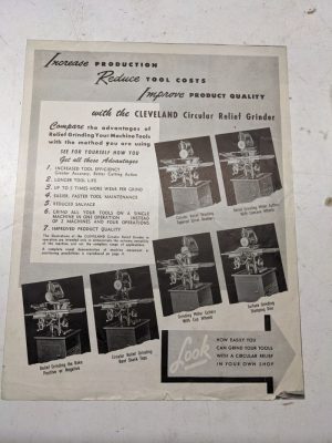 Cleveland Sales Advertising Brochure Circular Relief Grinder Vintage