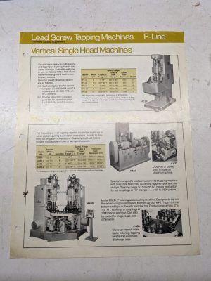 Cleveland Lead Screw Tapping Machines F-Line Catalog Supplement Sales Brochure