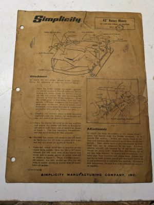 Simplicity 42” Rotary Mower Landlord Model 725 Tractors 407 Owner &Parts Manual
