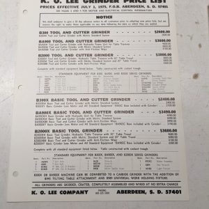 K O Lee Grinder Product Price List Book Sales Brochure Catalog 1975