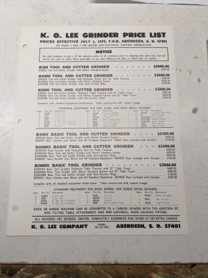 K O Lee Grinder Product Price List Book Sales Brochure Catalog 1975