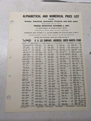 K O Lee Products Alphabetical Price List Book Sales Brochure Catalog 1974