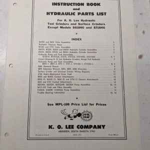 K O Lee Instruction Book Hydraulic Parts List Tool Grinders Surface 1974 Manual