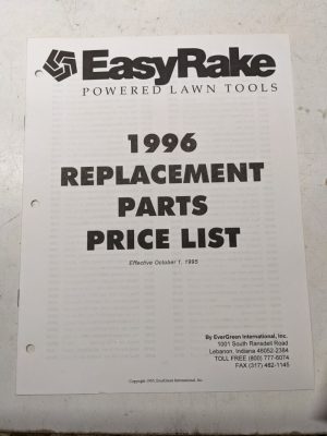 Easyrake Power Lawn Tools 1996 Replacement Parts Price List 1995 Sales Brochure
