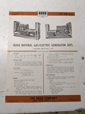 Buda Natural Gas Electric Generator Set Specifications Sales Brochure 1947 100Kw