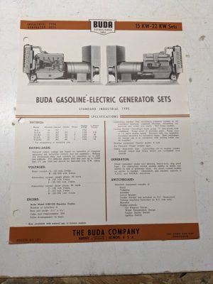 Buda Gasoline Electric Generator Sets Specifications Sales Brochure 1947 15-22Kw