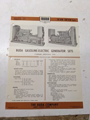 Buda Gasoline Electric Generator Set Specifications Sales Brochure 1947 70-100Kw