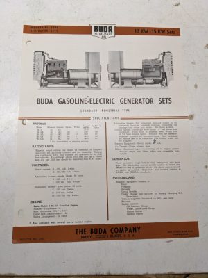 Buda Gasoline Electric Generator Sets Specifications Sales Brochure 1947 10-15Kw