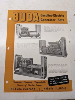 Buda Gasoline Electric Generator Set Specifications Sales Brochure 1948 10-125Kw