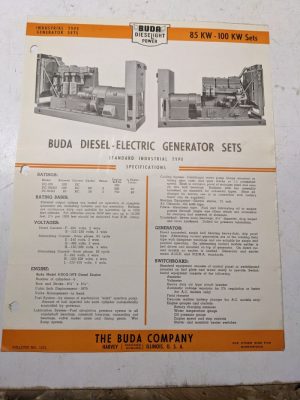Buda Diesel Electric Generator Sets Specifications Sales Brochure 1948 85-100Kw