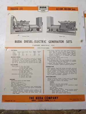 Buda Diesel Electric Generator Sets Specifications Sales Brochure 1948 65-80Kw