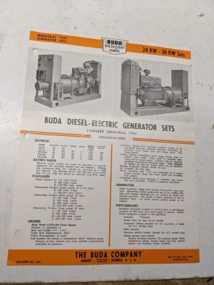 Buda Diesel Electric Generator Sets Specifications Sales Brochure 1948 24-30Kw
