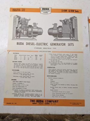 Buda Diesel Electric Generator Sets Specifications Sales Brochure 1948 5-6Kw