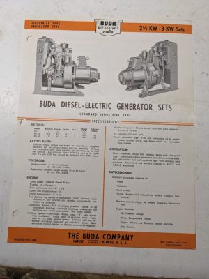 Buda Diesel Electric Generator Sets Specifications Sales Brochure 1948 2.5-3Kw