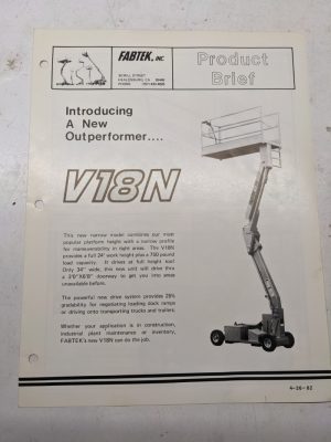 Fabtek Product Brief V18N Aerial Sky Platform Narrow 1982 Sales Brochure Ad