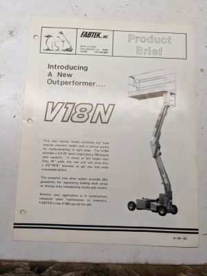Fabtek Product Brief V18N Aerial Sky Platform Narrow 1982 Sales Ad Specs