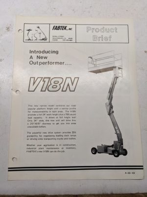 Fabtek Product Brief V18N Aerial Sky Platform Narrow 1982 Sales Brochure Specs