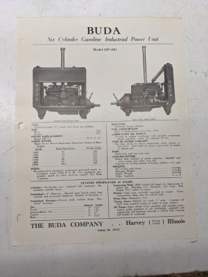 Buda Industrial Gasoline Power Unit Specifications Sales Engine Hp-351 1948