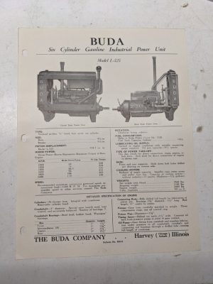 Buda Industrial Gasoline Power Unit Specifications Sales Engine L-525 1947