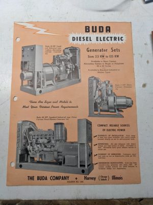 Buda Diesel Electric Generator Sets 2.5Kw-125 Specifications Sales Engine 1948