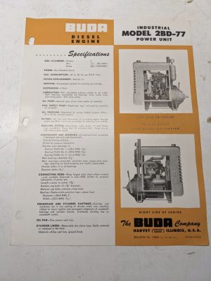 Buda Industrial Diesel Power Unit Specifications Sales Engine 2Bd-77 1947