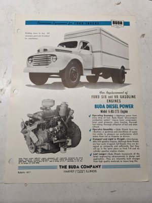 Buda Ford Truck Six V8 Diesel 6-Bd-273 Engine Sales Brochure Dealer 1948
