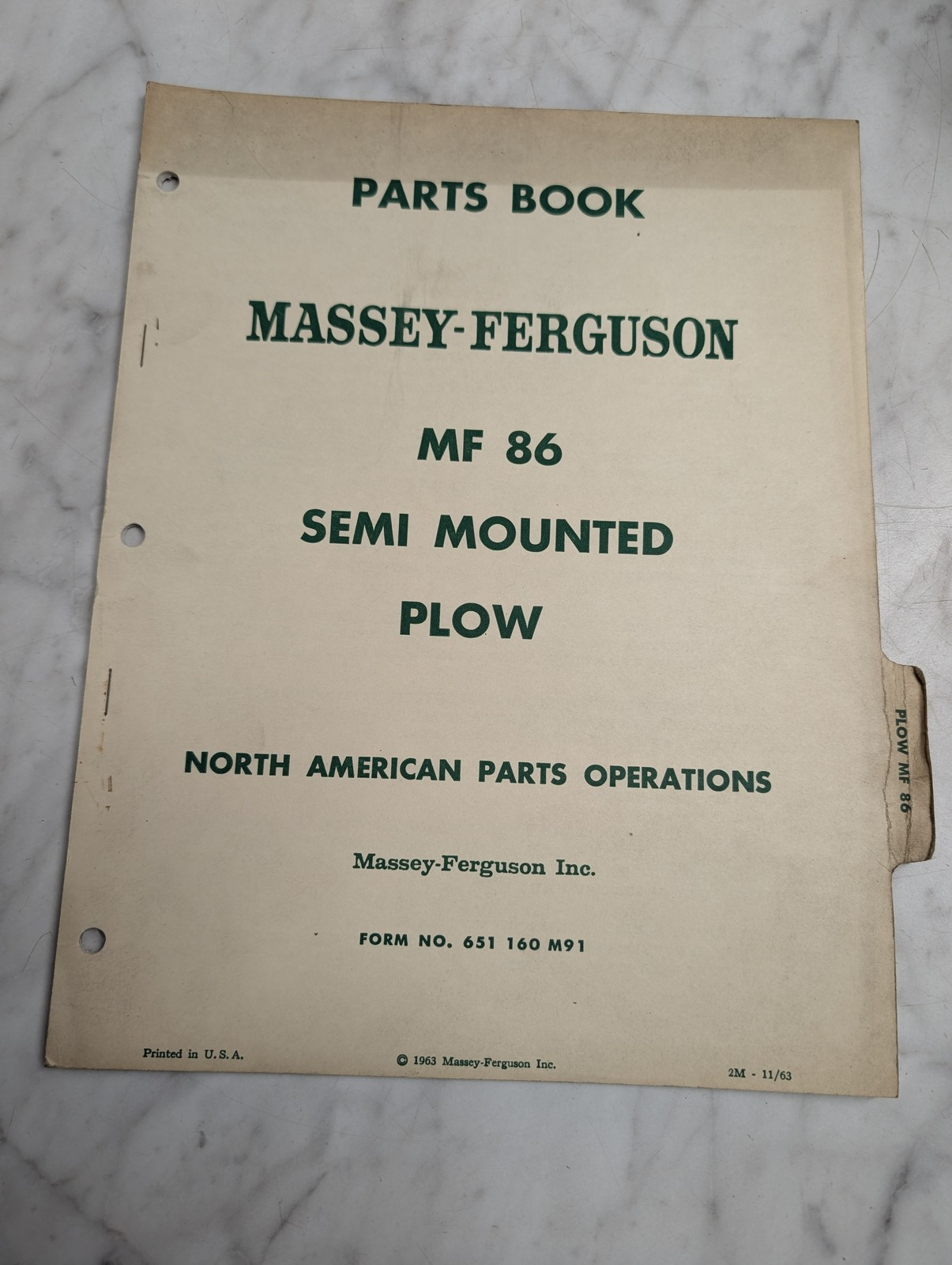 Massey-Ferguson Mf 86 Semi Mounted Plow Parts Book Manual List Catalog
