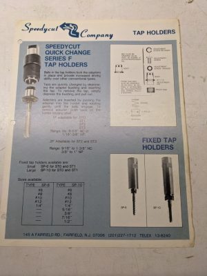 Speedycut Company Tap Holders Sales Brochure Catalog Specifications