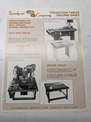 Speedycut Company Machine Bases Production Table Sales Brochure Specifications