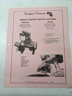 Speedycut Company Mark Iii Center Control Systems Price List Sales Brochure 1980