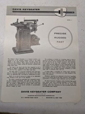 Davis Sales Brochure Keyseater Machines 1961 Dks-4A Features Specifications #4