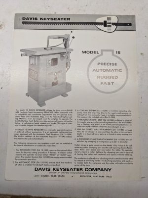 Davis Sales Brochure Keyseater Machines 1961 Dks-4C Features Specs 15 Model