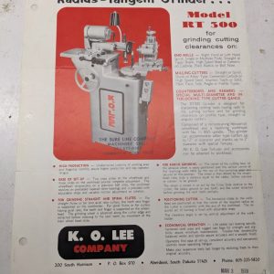 K.O Lee Sales Brochure Features Specs Radius Tangent Grinder Rt 300 1978
