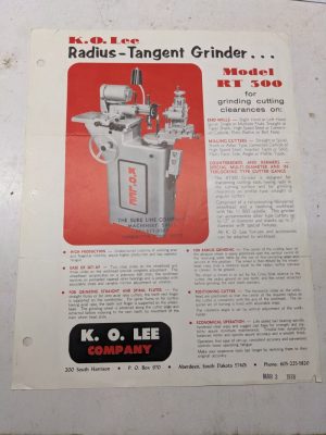 K.O Lee Sales Brochure Features Specs Radius Tangent Grinder Rt 300 1978