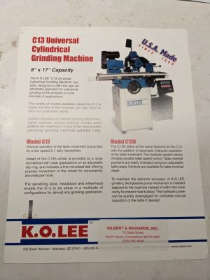 K.O. Lee Sales Brochure Features Specifications Grinding Machine C13 Series 1998