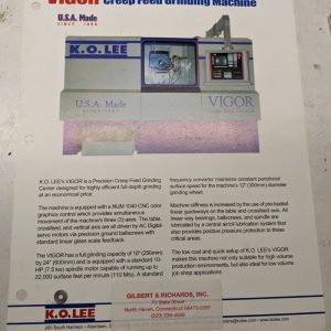 K.O. Lee Sales Brochure Features Specs Grinding Machine Creep Feed Vigor 1998