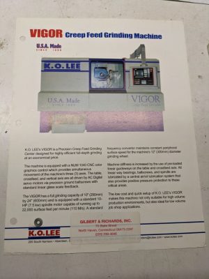 K.O. Lee Sales Brochure Features Specs Grinding Machine Creep Feed Vigor 1998