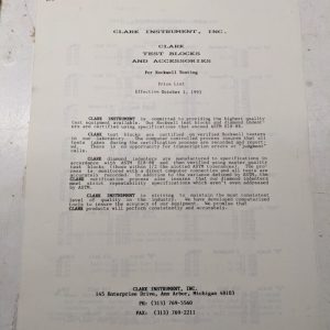 Clark Hardness Testers Rockwell Sales Price List 1993 Test Blocks & Accessories